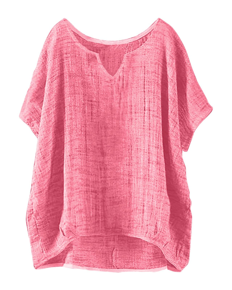 Blusa Anne Donna Estate – Lino Collo Tondo Maniche Corte Taglia Grande