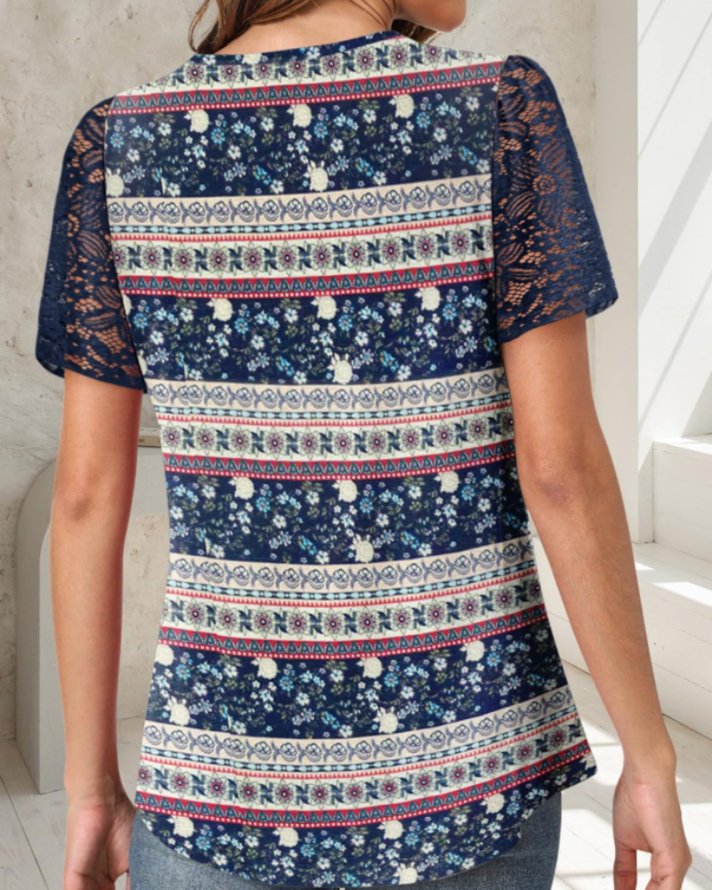 Fenna Chemisier Dentelle Femme – Blouse Col V à Manches Courtes Élégante