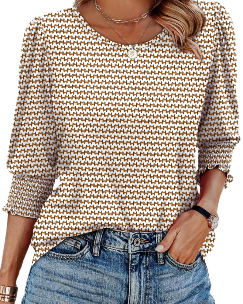 Sophie Blouse Femme Élégante – Manches 3/4 Froncées Col Rond