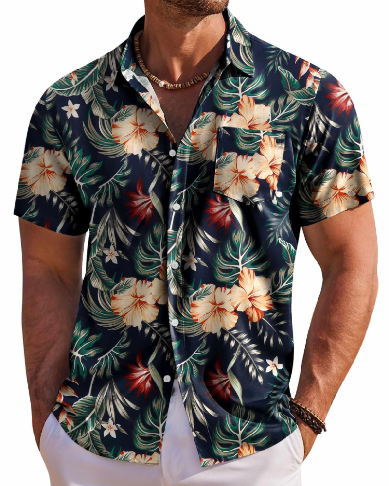 Camisa hawaiana para hombre Jake – Camisa tropical floral de manga corta con botones
