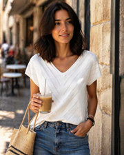 Orina Top Femme – Lehký krátký rukáv s výstřihem do V, styl elegantní a business casual