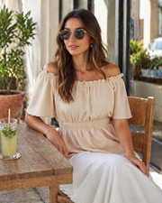 Lenora Top Femme – Bluzka hiszpanka z falbanami, dopasowany krój, elegancka na lato