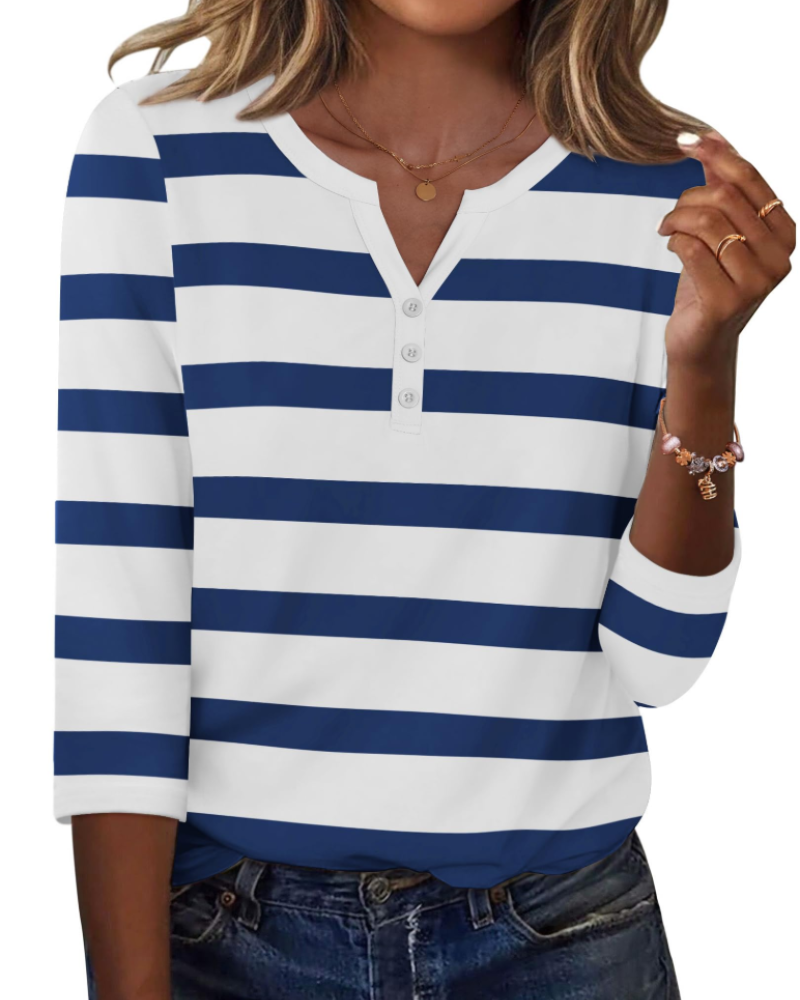 Valerie Blouse Femme Été – Satin Col V Manches 3/4 Boutonnée