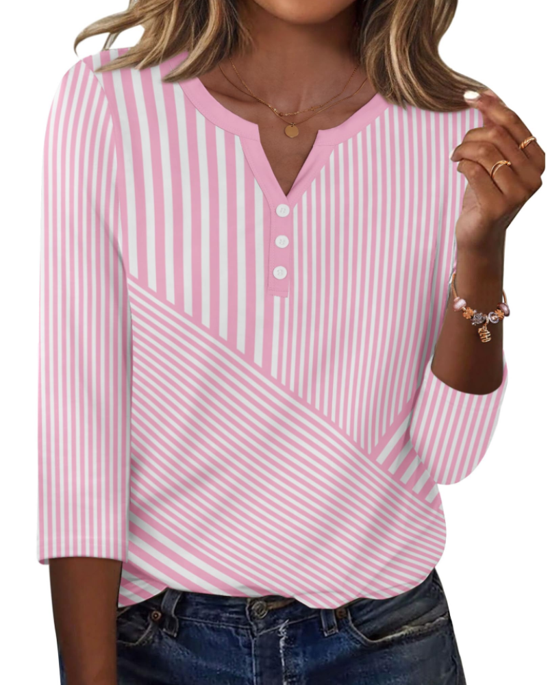 Valerie Blouse Femme Été – Satin Col V Manches 3/4 Boutonnée