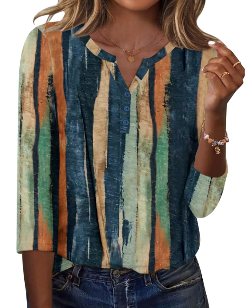 Valerie Blouse Femme Été – Satin Col V Manches 3/4 Boutonnée