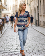 Fenna Chemisier Dentelle Femme – Blouse Col V à Manches Courtes Élégante
