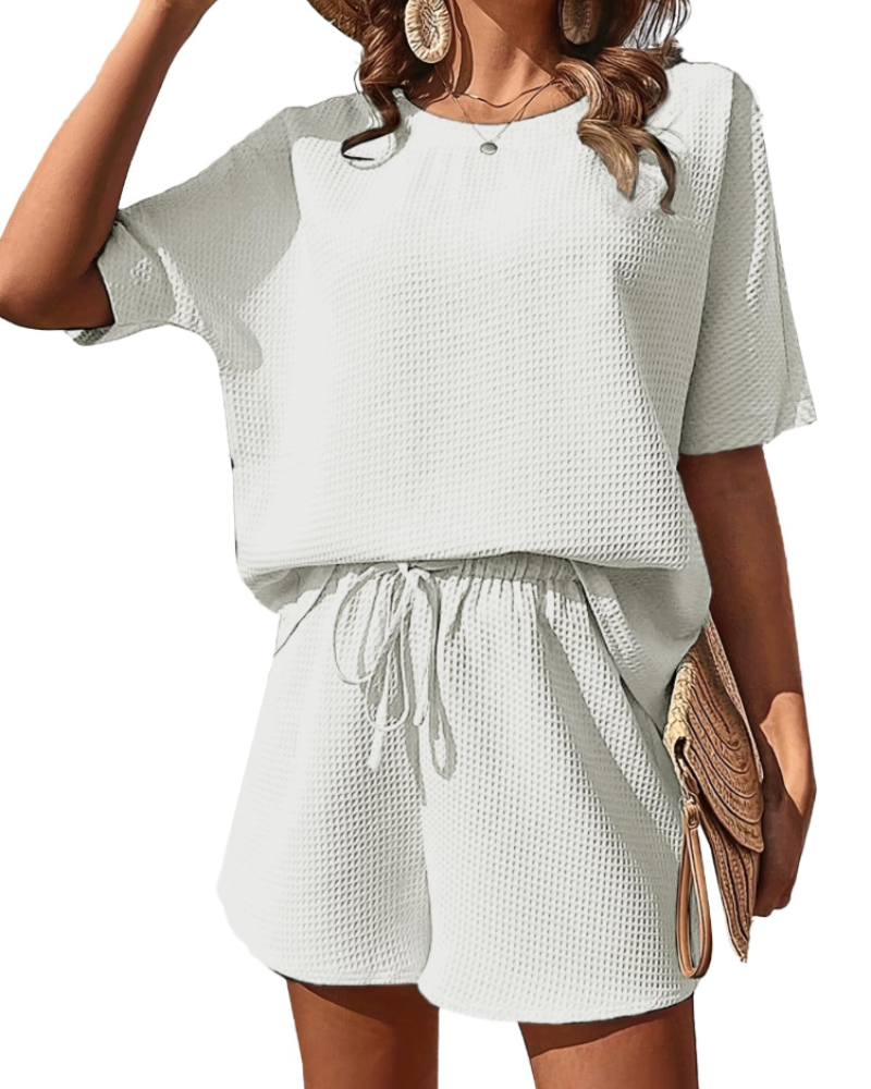 Scarlett Ensemble Femme d'Été – T-Shirt & Short Taille Haute 2 Pièces Texturé