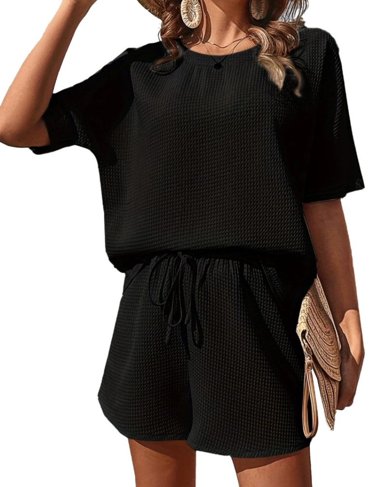 Scarlett Ensemble Femme d'Été – T-Shirt & Short Taille Haute 2 Pièces Texturé
