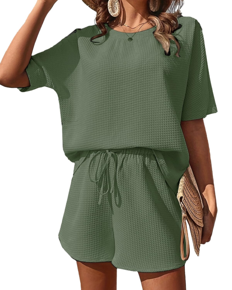 Scarlett Ensemble Femme d'Été – T-Shirt & Short Taille Haute 2 Pièces Texturé