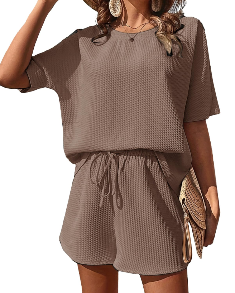 Scarlett Ensemble Femme d'Été – T-Shirt & Short Taille Haute 2 Pièces Texturé