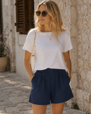 Julia korte bermudashorts til kvinder i bomuld – bred pasform, høj talje med elastik, sommer, afslappet style
