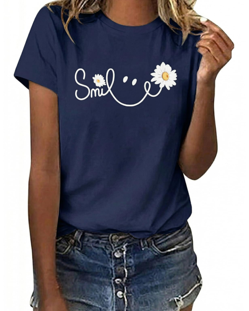 Bella T-Shirt Femme Imprimé Floral – Haut en Coton Marguerite & Tournesol d’Été
