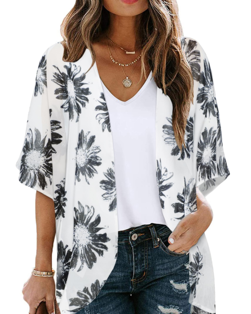 Bianca Floral Women's Kimono – Lightweight Chiffon Summer Cover-Up Cardigan