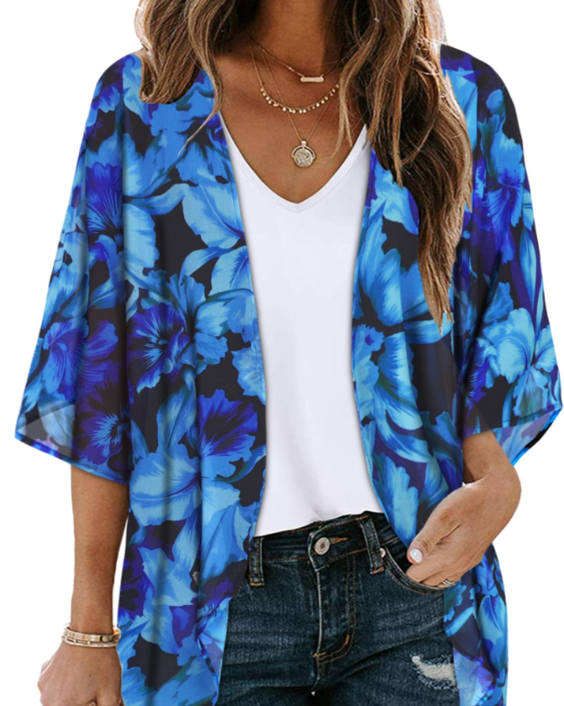 Bianca Floral Women's Kimono – Lightweight Chiffon Summer Cover-Up Cardigan