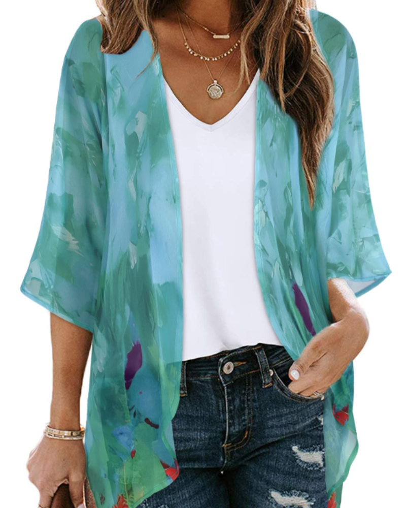 Bianca Floral Women's Kimono – Lightweight Chiffon Summer Cover-Up Cardigan