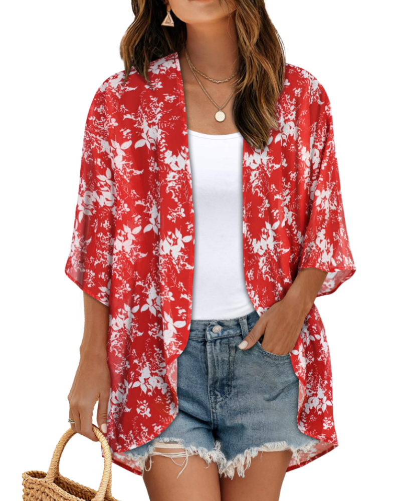 Bianca Floral Women's Kimono – Lightweight Chiffon Summer Cover-Up Cardigan