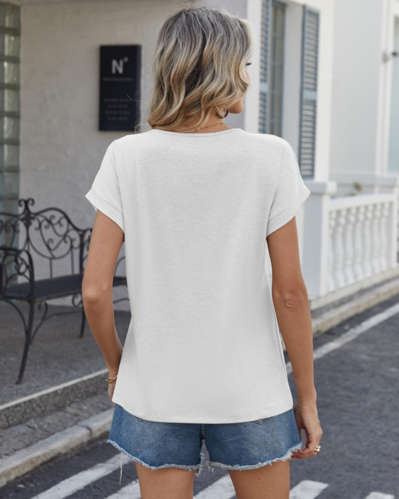T-shirt Emily da donna in pizzo – top elegante con scollo rotondo e maniche corte estive
