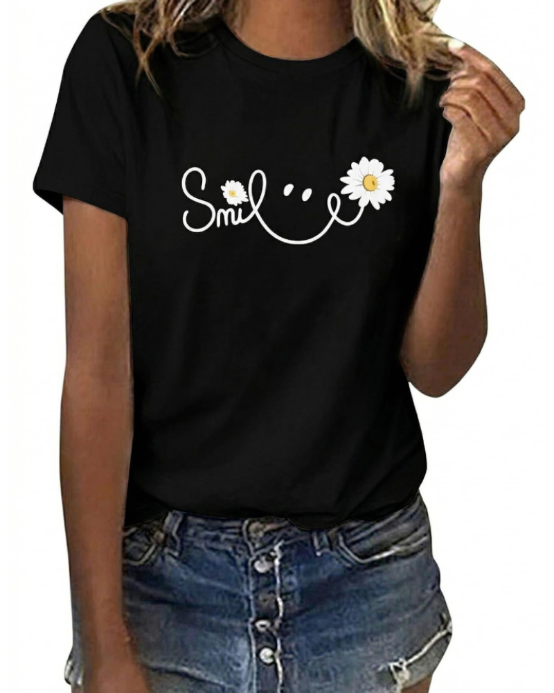 Camiseta Bella para Mujer con Estampado Floral – Top de Algodón Margarita y Girasol de Verano