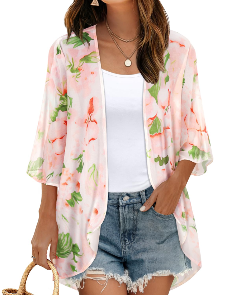 Bianca Floral Women's Kimono – Lightweight Chiffon Summer Cover-Up Cardigan
