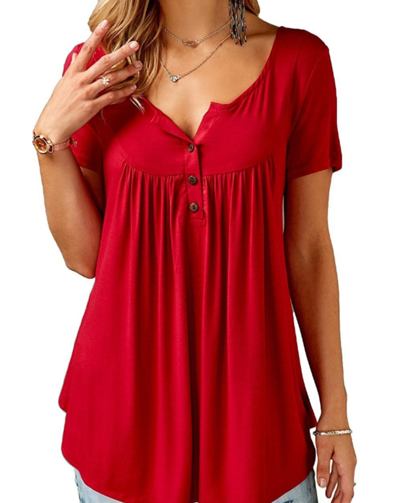 Sophia Tunique Femme Col V – Blouse d’Été Ample avec Détails Boutonnés
