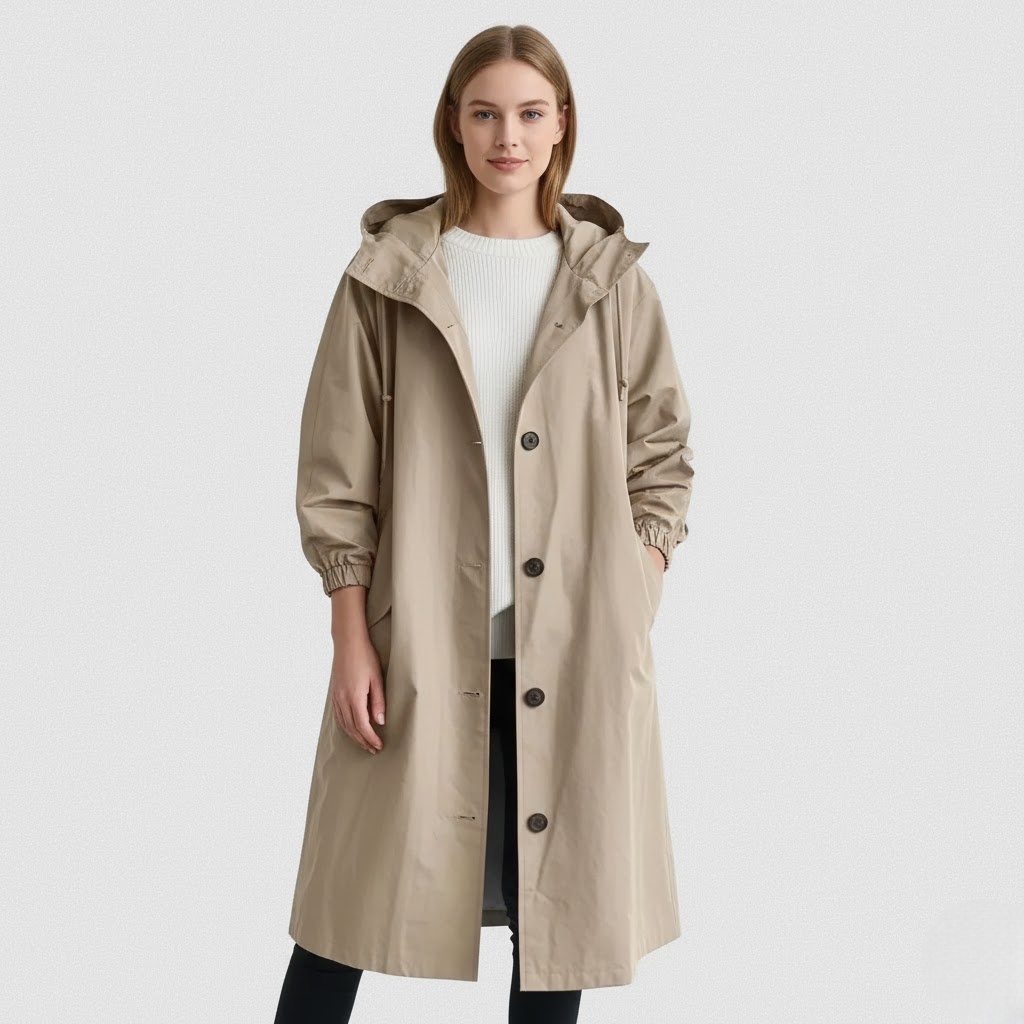 Abrigo Trench para Mujer Arlyn – Abrigo Largo Oversize con Capucha y Corte Elegante