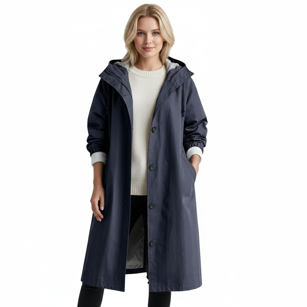 Abrigo Trench para Mujer Arlyn – Abrigo Largo Oversize con Capucha y Corte Elegante