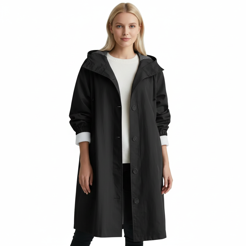 Abrigo Trench para Mujer Arlyn – Abrigo Largo Oversize con Capucha y Corte Elegante