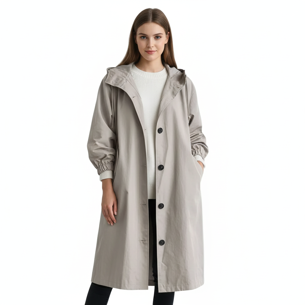Abrigo Trench para Mujer Arlyn – Abrigo Largo Oversize con Capucha y Corte Elegante