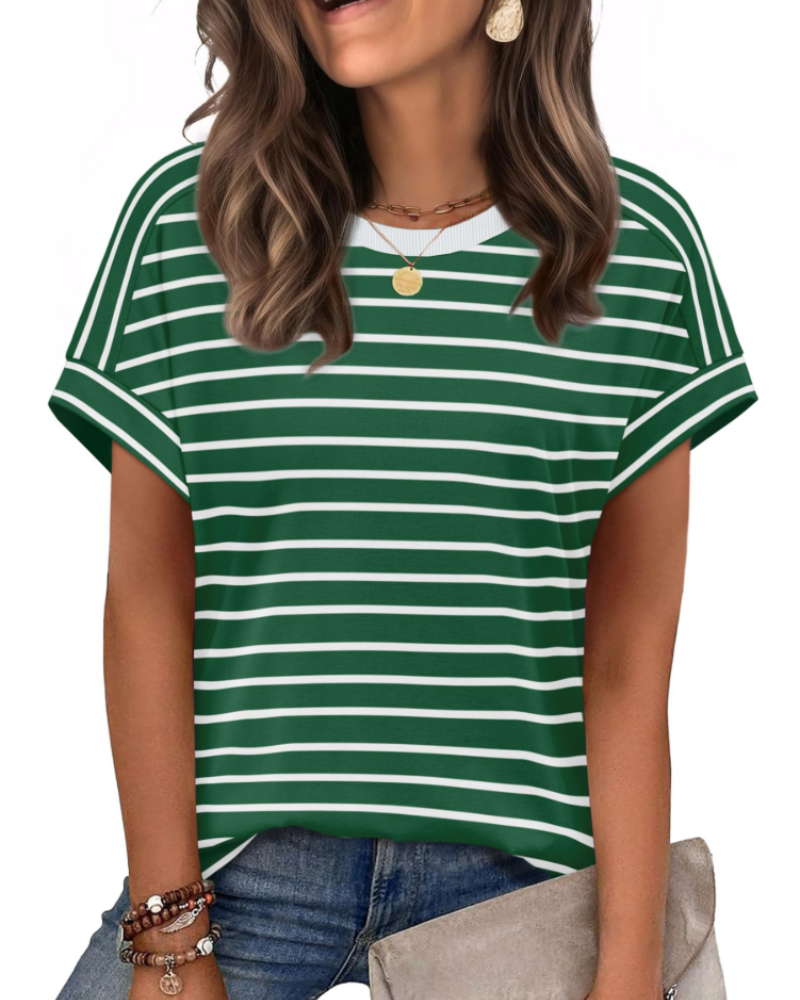 Zaria Top Feminino – T-shirt Casual Chic com Decote Redondo, Corte Solto e Mangas Curtas de Verão