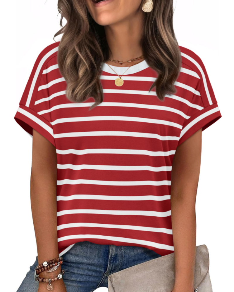 Zaria Top Femme – Camiseta de cuello redondo casual chic, corte holgado y mangas cortas de verano