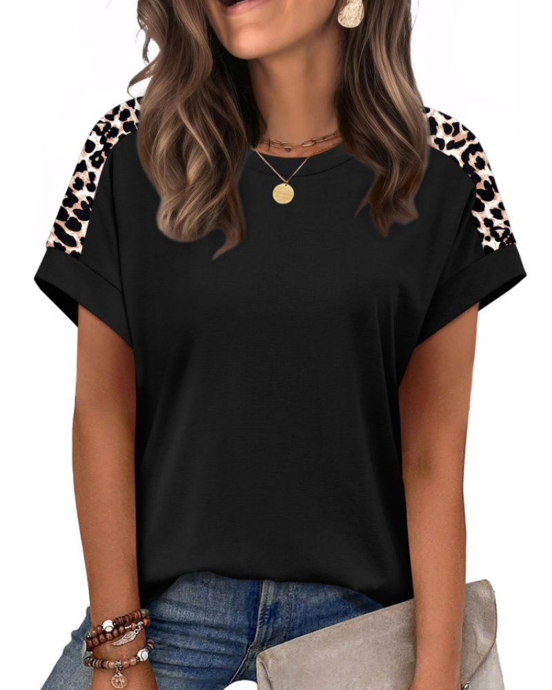 Zaria Top Femme – Camiseta de cuello redondo casual chic, corte holgado y mangas cortas de verano