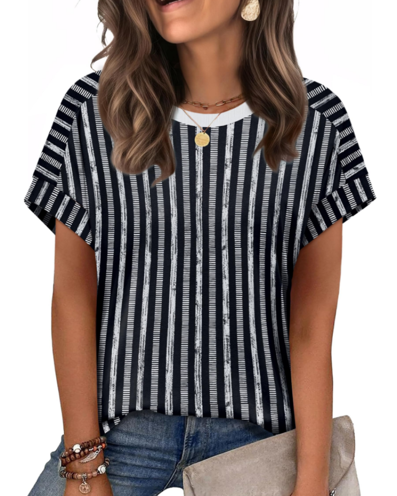 Zaria Top Femme – Camiseta de cuello redondo casual chic, corte holgado y mangas cortas de verano
