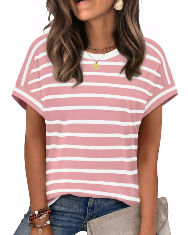 Zaria Top Femme – Camiseta de cuello redondo casual chic, corte holgado y mangas cortas de verano