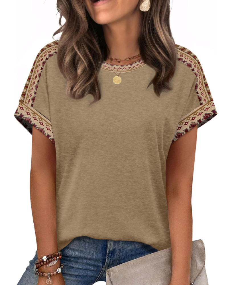 Zaria Top Femme – Camiseta de cuello redondo casual chic, corte holgado y mangas cortas de verano