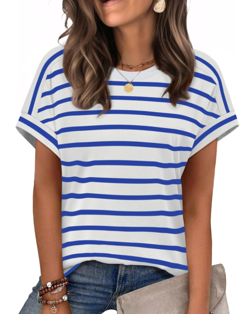 Zaria Top Femme – Camiseta de cuello redondo casual chic, corte holgado y mangas cortas de verano
