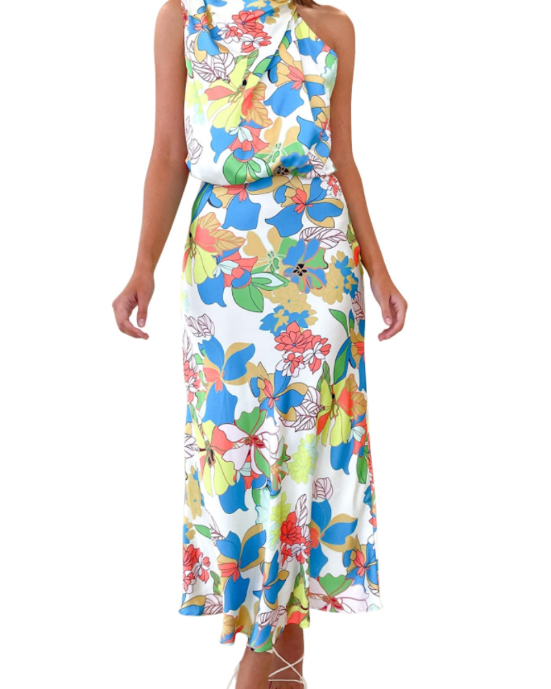 Zena naisten mekko – satiininen maxi-mekko korkealla kauluksella, elegantti ja ilmava iltamalli