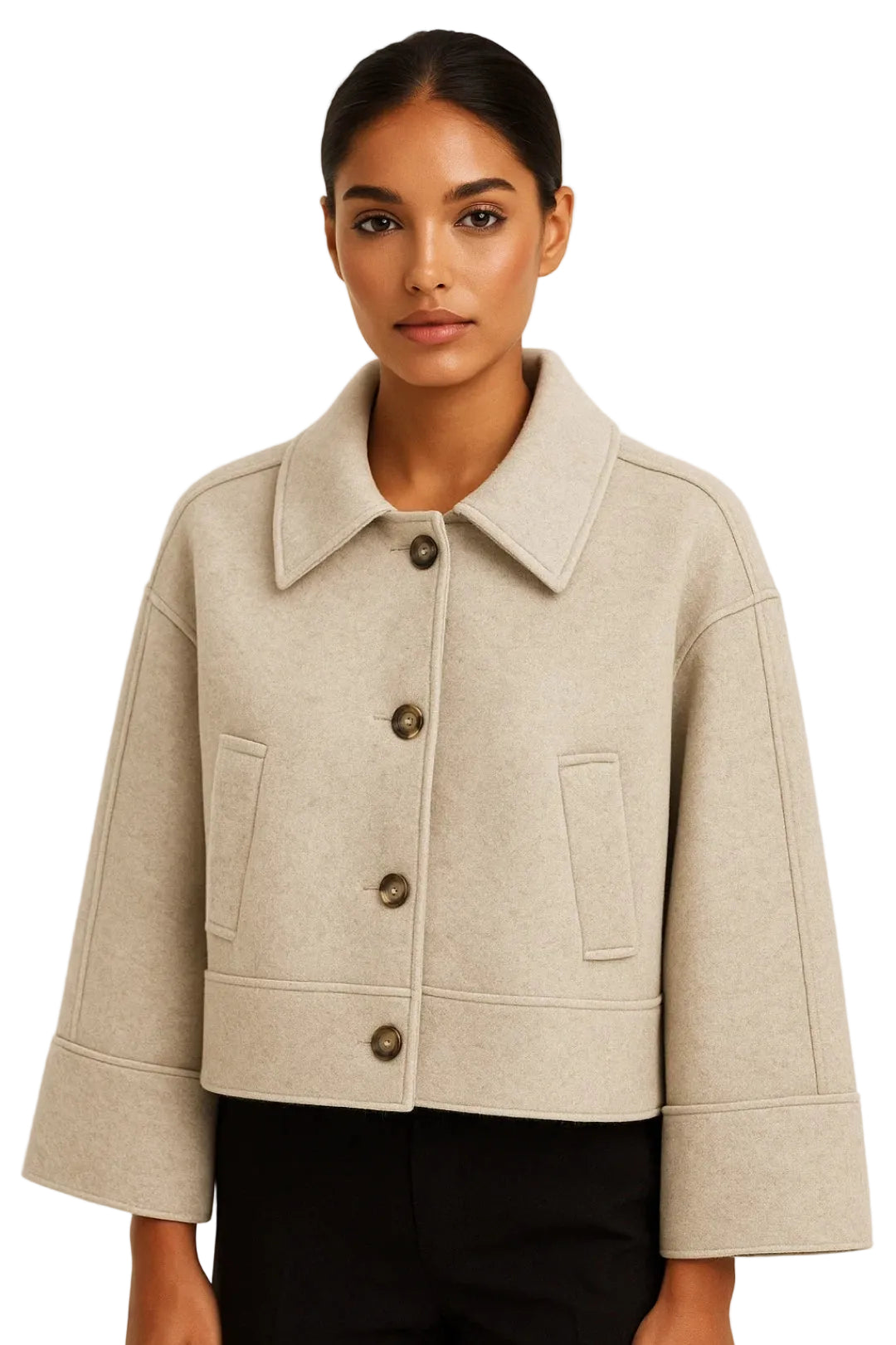 Eloisa Chaqueta Mujer Oversize – Chaqueta Estructurada Corta con Botones de Estilo Minimalista