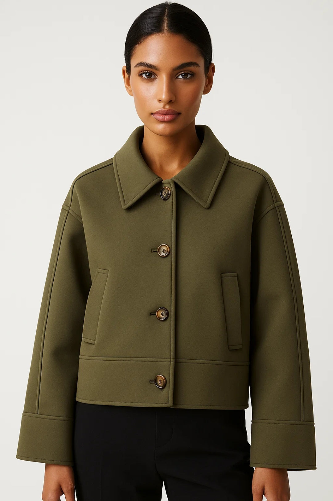 Eloisa Chaqueta Mujer Oversize – Chaqueta Estructurada Corta con Botones de Estilo Minimalista