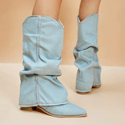 Leah Bottines Femme en Jean – Style Western Tendance avec Tige Souple & Talon Bloc Bas