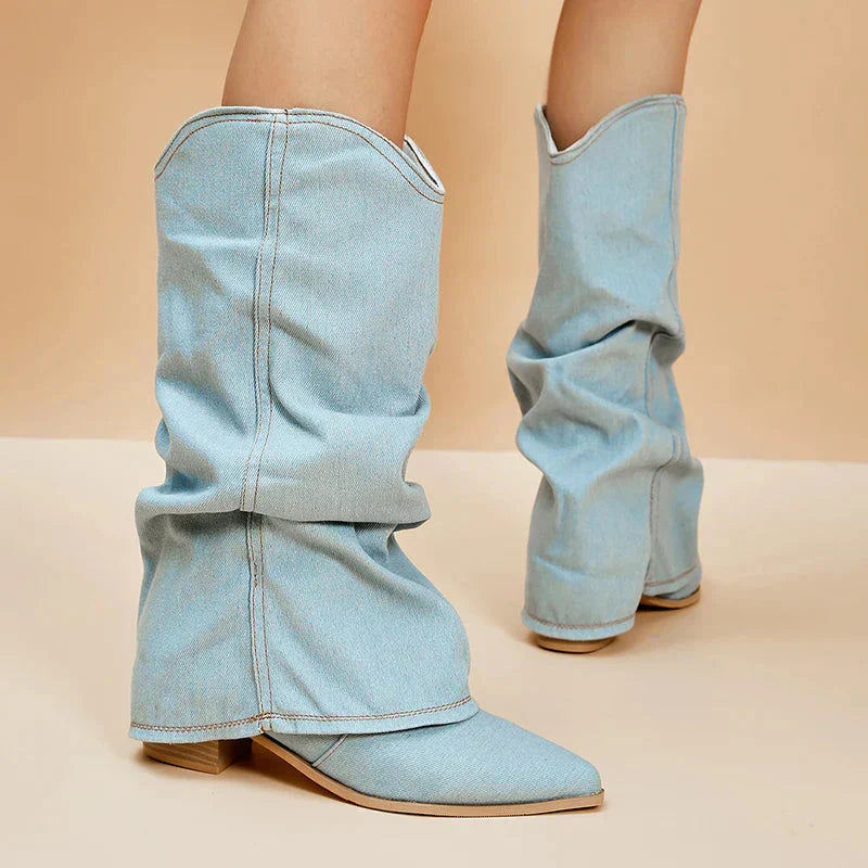 Leah Bottines Femme en Jean – Style Western Tendance avec Tige Souple & Talon Bloc Bas