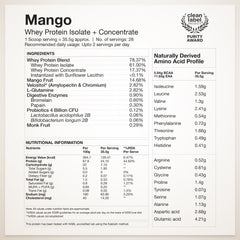 Whey Protein Isolate + Concentrate 24g | 1kg | 4B CFU Probiotics | Mango Flavoured