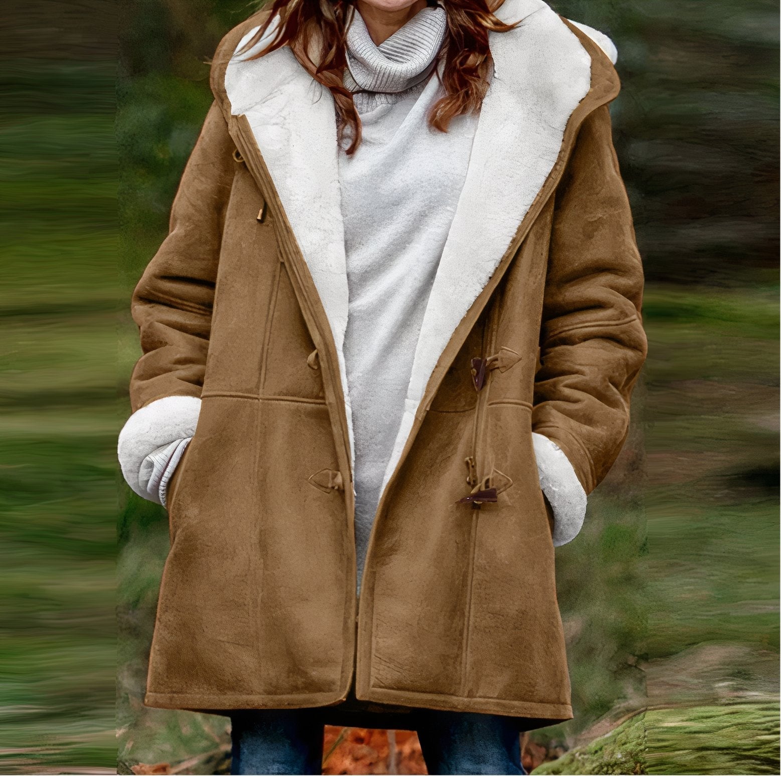 Emie Women's Coat Lined with Faux Fur – Hood & Toggle Closure