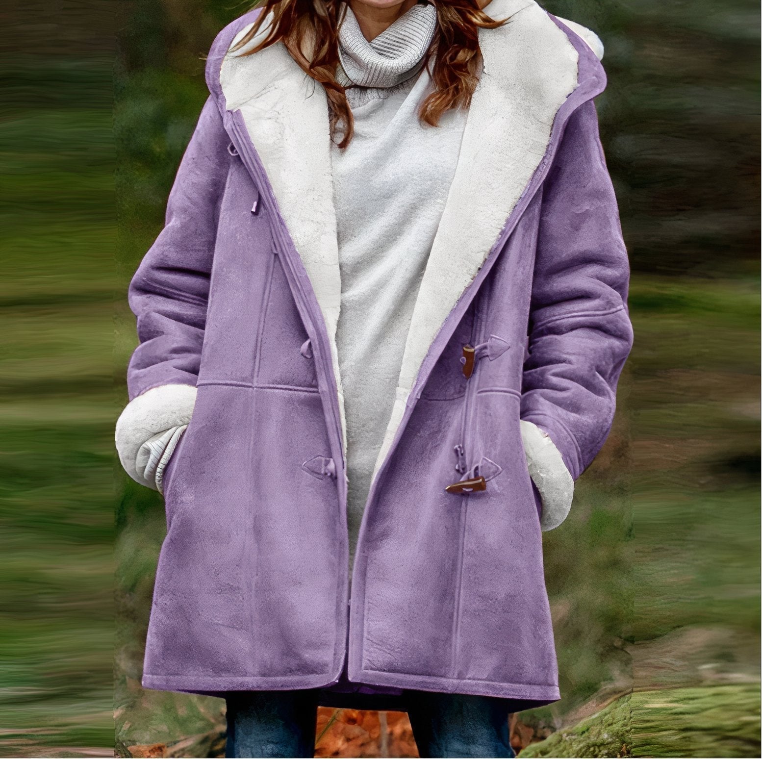 Emie Women's Coat Lined with Faux Fur – Hood & Toggle Closure