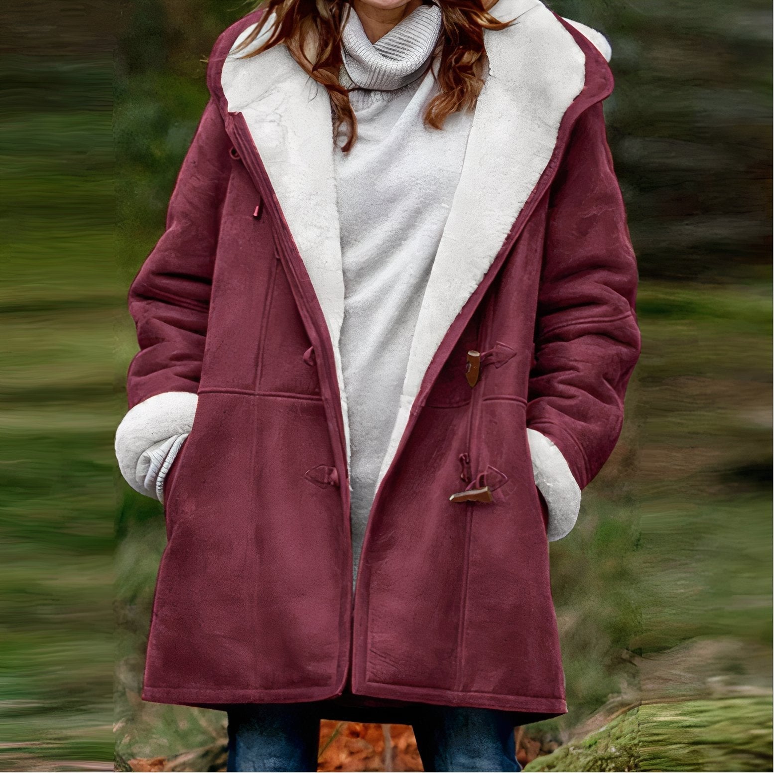 Emie Women's Coat Lined with Faux Fur – Hood & Toggle Closure