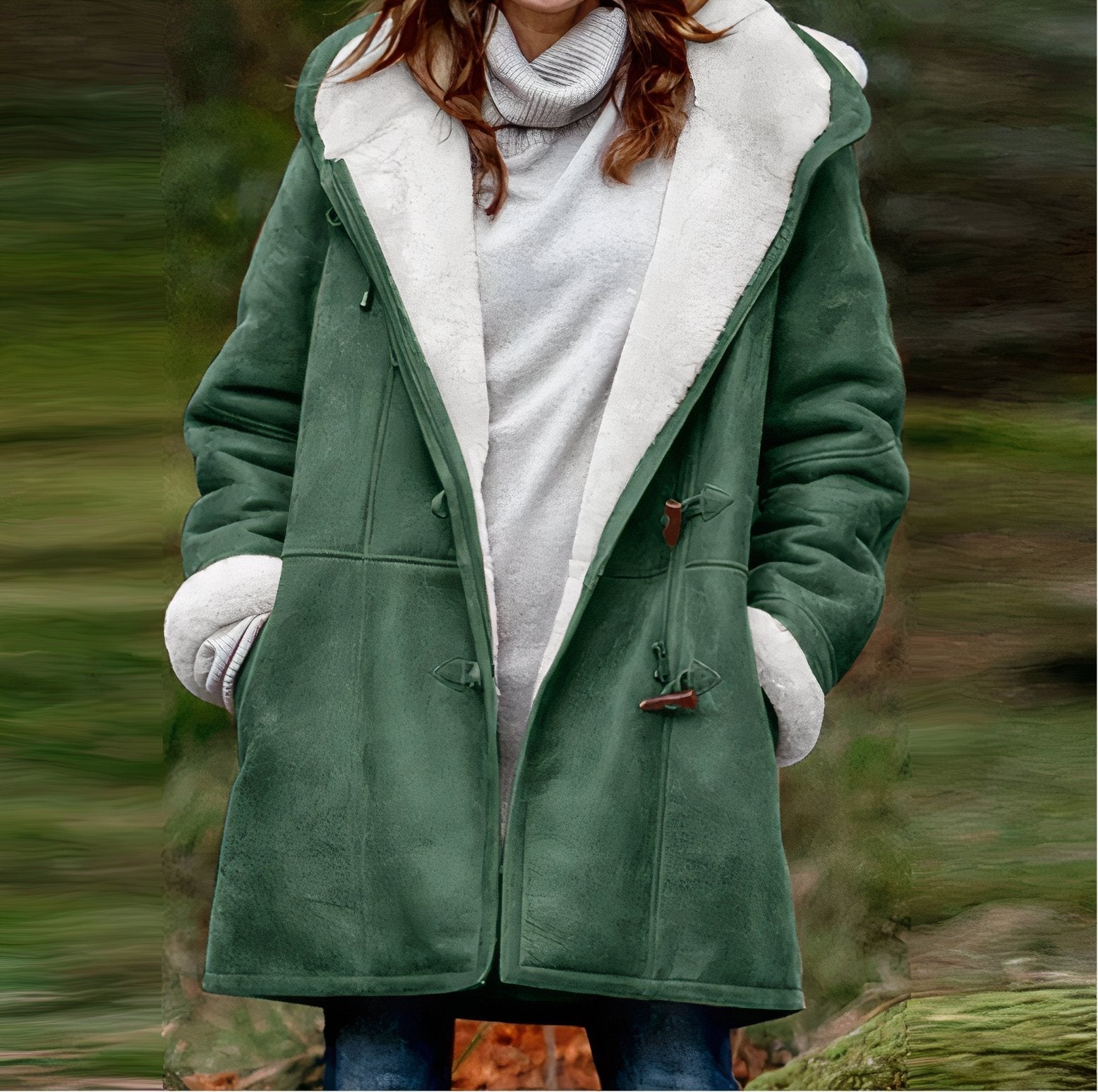 Emie Women's Coat Lined with Faux Fur – Hood & Toggle Closure