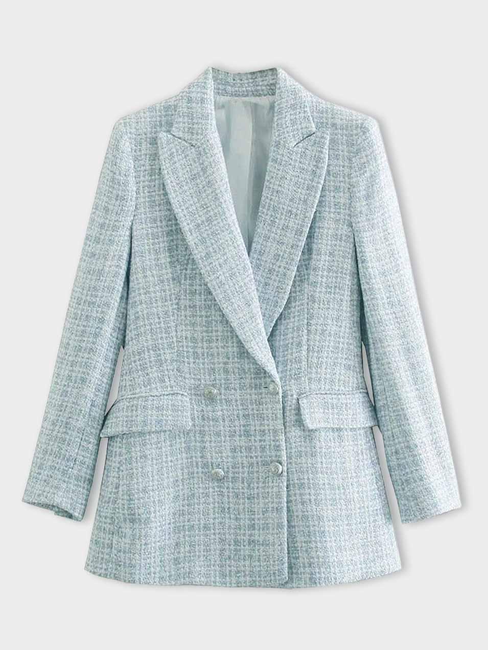 Charlotte Blazer Femme en Tweed – Elegant lyseblå jakke med dobbeltradet design