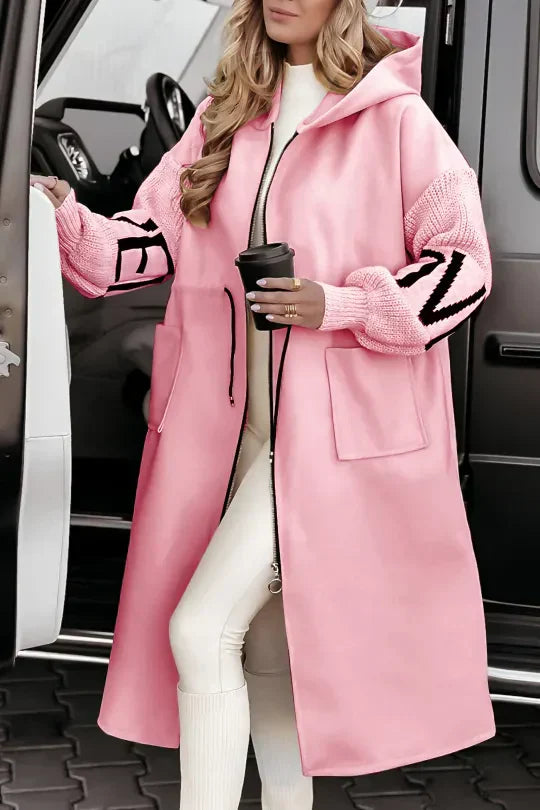 Ava Veste Patchwork Femme – Manteau Ajusté Déperlant avec Capuche & Manches Tricotées