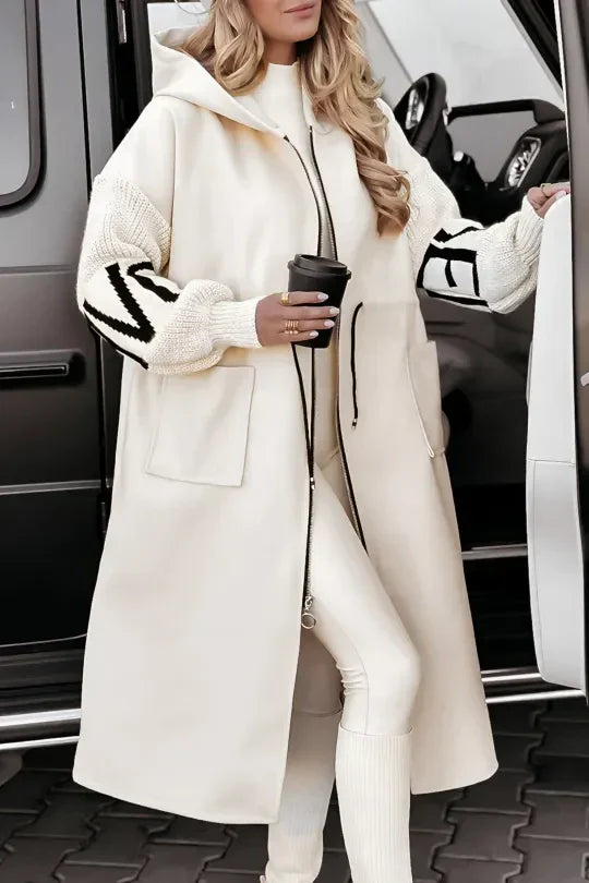 Ava Veste Patchwork Femme – Manteau Ajusté Déperlant avec Capuche & Manches Tricotées
