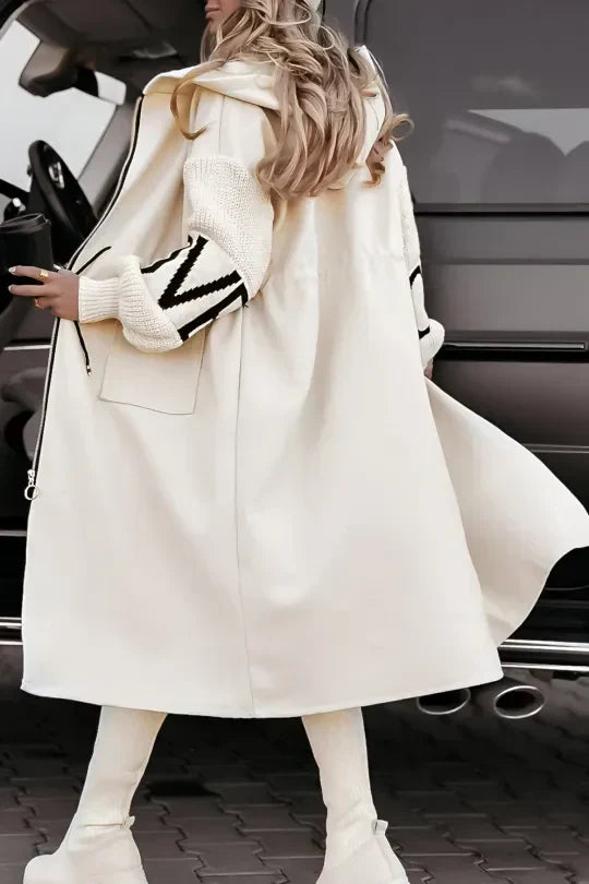 Ava Veste Patchwork Femme – Manteau Ajusté Déperlant avec Capuche & Manches Tricotées