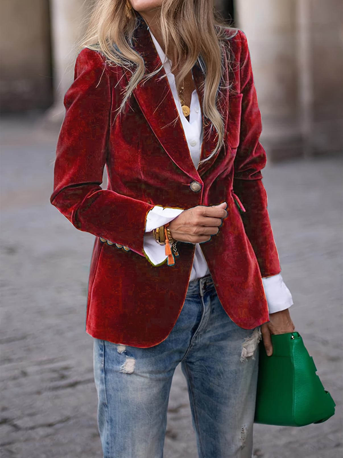 Haydee Blazer in Velluto Donna – Giacca Chic Verde con Bottoni Dorati e Taglio Elegante